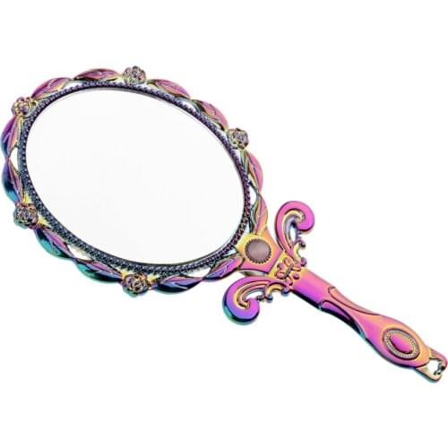 Vintage Metal Handheld Foldable Travel Makeup Mirror Antique Hand Mirror Ellipse