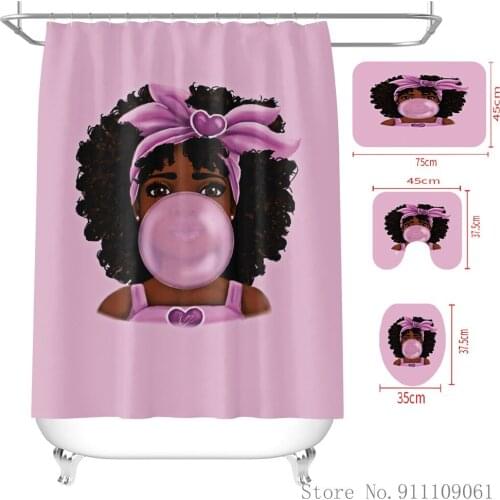 Beautiful African Girl Waterproof Durable Polyester Shower Curtain Bathroom Partition Curtain Non-slip Toilet Mats Home Decor