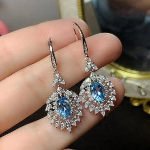 Fine Jewelry Earrings for Women Korean Earrings 925 Sterling Silver Earrings Natural Topaz 6*8mm