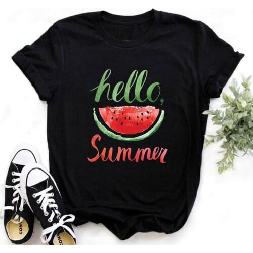 Women Hello Summer Watercolor Fruit Print T-shirt Female Graphic T Shirt Girl Streetwear Tees Shirt 90s T-shirts,Drop Ship