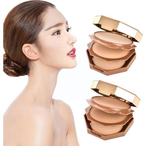 Women Nature Full Coverage Face Powder Long Lasting Make Waterproof Up Powder Compact Tools Powder Cake Face New Pressed B7Z4
