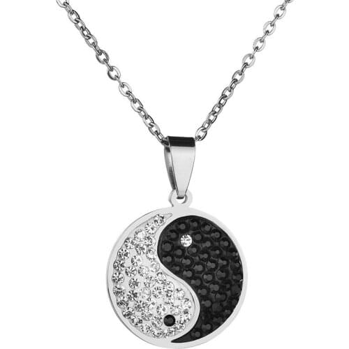 Chinese Taoism Yin Yang Bagua Pendant Necklaces Stainless Steel Round Gossip Rhinestone Necklaces Amulet Jewelry Dropshipping