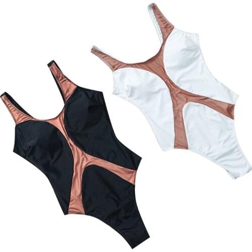Women Sexy One-Piece Bikini U-Neck Backless Color Block Patchwork Monokini High Cut Triangle Thong Swimsuit Bathing Suit