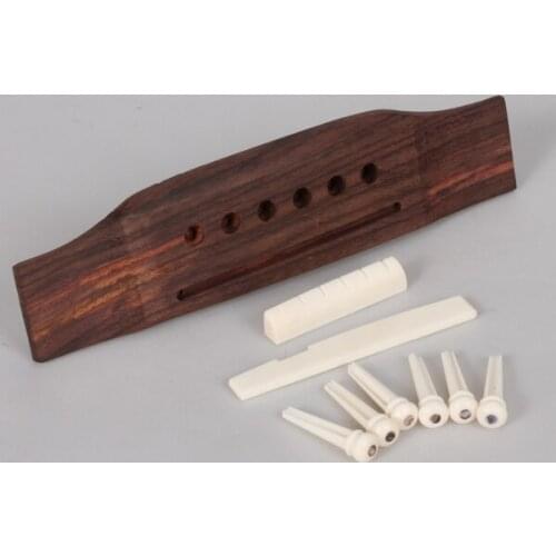 1 set Acoustic guitar rosewood bridge + bone pins saddle nut for Acoustic Guitar