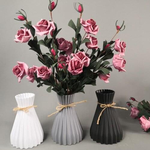 1Pc Plastic Shatter-proof Vase Dried Flower Basket Holder Craft Vase DIY Home Office Party Decoration Rattan-like Unbreakable