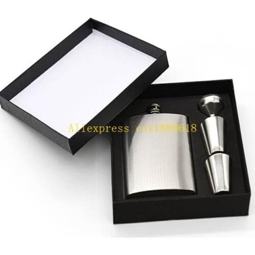 100sets/lot 7 OZ Stainless Steel Hip Flask 7oz Whiskey Flask Drink Mug cup funnel With package Box