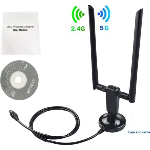 1200mbps Long Range Dual Band 5ghz Wireless USB 3.0 Wifi Network Adapter Antennas for Home Office Desktop Laptop PC 802.11n 2.4G