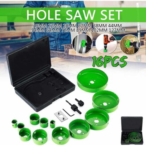 16Pcs 19-127mm Hole Saw Cutting Set Kit Wood Metal Cutter Mandrels Saws Core Drill Bits Drilling Tool Woodworking Metal Opener