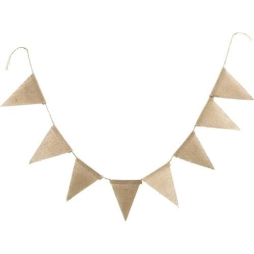 3m Vintage Jute Hessian Burlap Bunting Banners 13 Flags Wedding Pennant