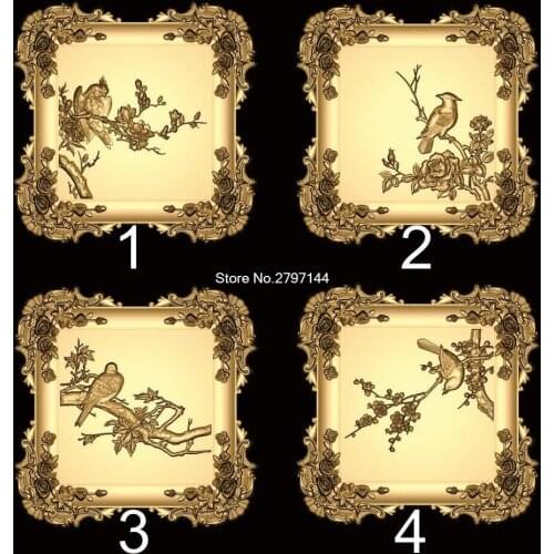 4pcs Flowers and birds 3d model STL relief for cnc STL format Scenery Relief Model STL Router Engraver ArtCam