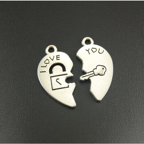 5sets Zinc Alloy Silver Color Love Lock And Key Jigsaw Heart Puzzle Pieces Charms DIY Handmade Jewelry Findings A994