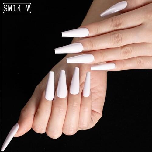 5 Sets Solid Color False Nail Tips Super Long Coffin False Nail Press on Nails Tips Fake Nails Art Artificial Fingernails White