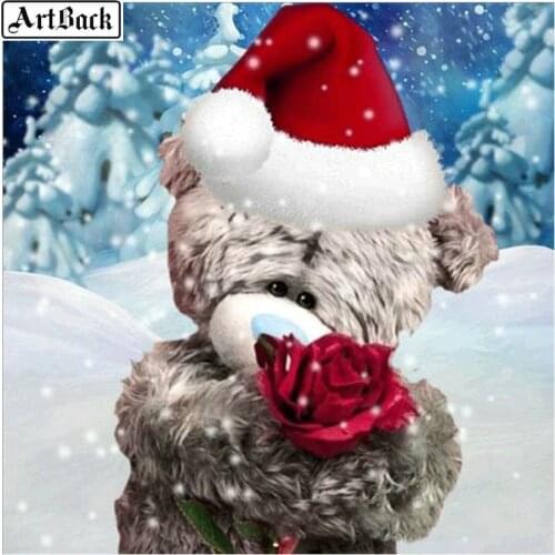 5d diamond painting bear doll hat full square winter landscape diamond mosaic diamond embroidery Christmas crafts