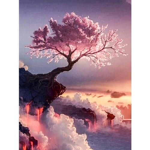 Cherry Tree On Cliff DIY 5D Diamond Painting Diamond Embroidery Cross Stitch Rhinestone Mosaic Diamond Painting Home Decor KBL