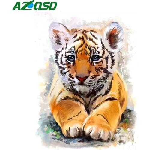AZQSD Coloring By Number Little Tiger Handpainted Modern Wall Art Painting By Numbers Canvas Animal Kits Acrylic Unique Gifts