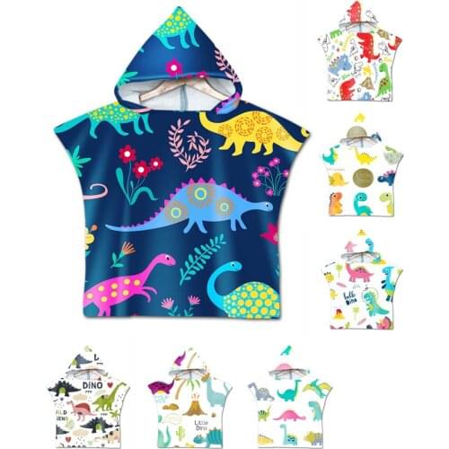 Free shipping Novelty Cartoon Dinosaurs Palm Flower Print Baby Kids Children Poncho Towel Hooded Pool Bath Beach Towel Cape