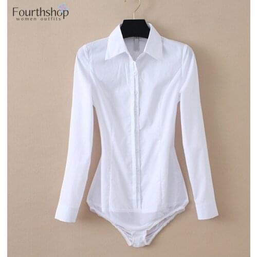 White Blouses and Tops Women Long Sleeve Body Shirt Office Lady Business Work Bodysuit Female Fashion Jumper Autumn Romper 2020