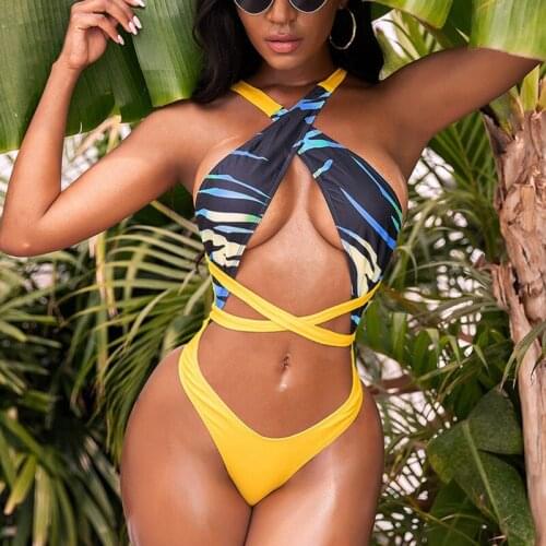 One Piece Swimsuit Women Bandage Bathing Suit Sexy Swimsuit Thong Strings Wrapped Swimwear Micro Monokini Thongs Swimsuits