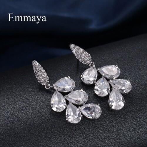 Emmaya Brand Luxury AAA Cubic Zircon Elegance White Gold Color Plant Jewelry Earrings For Woman Popular Wedding Party Gift