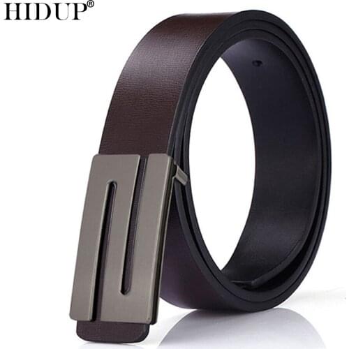 HIDUP Quality Soft Genuine Leather Strap Belt for Men Fashion Design Smooth Buckle Metal Styles Belts 3.3cm Width MIXEDWJ00