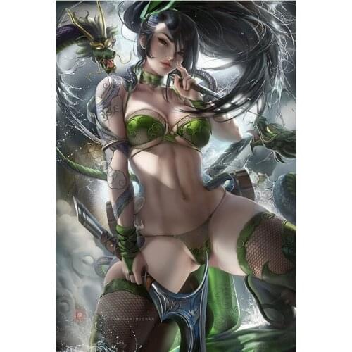 Print Game green Jiaolong Sexy Girl Art Canvas Poster Custom Painting 16x24 24x36 Living Room Bedroom Home Wall Picture