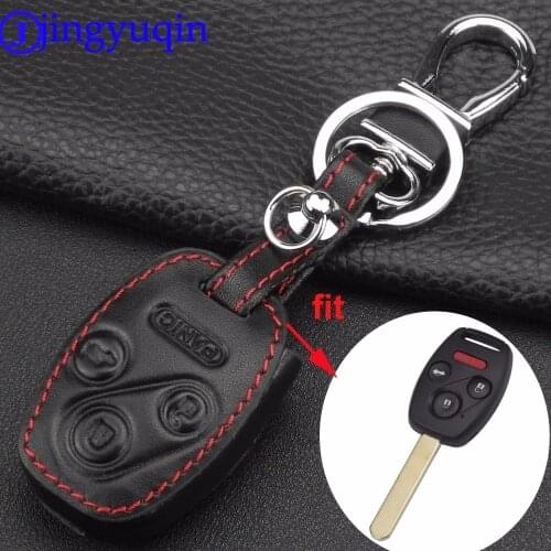 Jingyuqin Remote Leather Key Case Cover For Honda Accord CR-V Civic Insight Ridgeline 4 Buttons 3 Button+Panic New Holder Cover