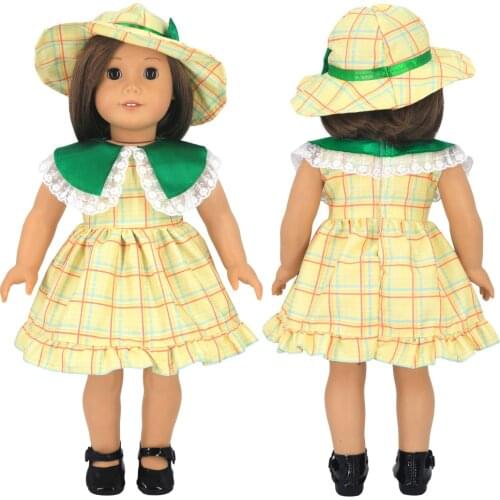16-18 Inch American Doll Clothes Set Plaid Dress+Hats Accessories fit Girl 43-45cm Baby Newborn Zapf Doll, Nenuco Dolls Clothing