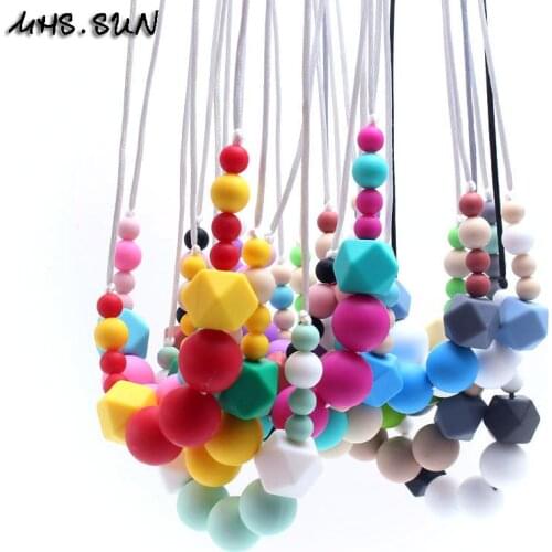 MHS.SUN 1pcs BPA Free Food Grade Silicone Baby Chew Beads Teething Necklace Nursing Jewelry Chewable Teether for mom wear ST020