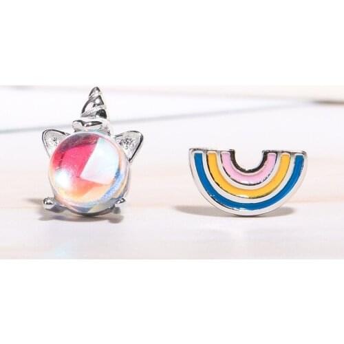 Cute Unicorn Rainbow Stud Earrings for Women Fairy Animal Gold Moon Stone Earrings Girls Birthday Party Gift Jewelry Pendientes