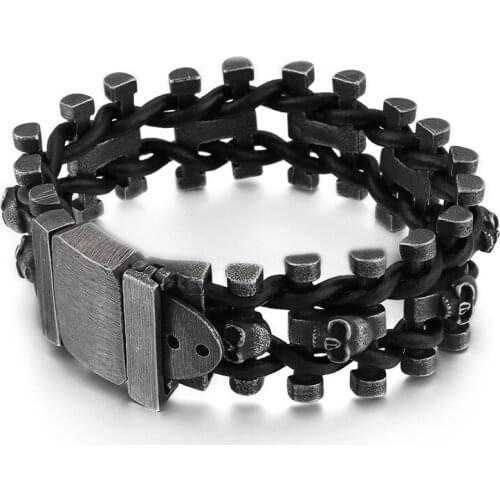 Personality retro color heavy scalp rope bracelet Stainless steel mens motorcycle bracelet