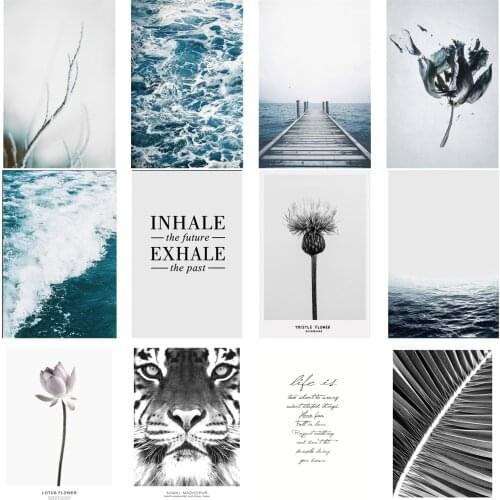 Wall Art Canvas Blue Sea Flower Ocean Animal Tiger Modern Painting Posters Living Room Decoration Pictures Nordic Home Decor