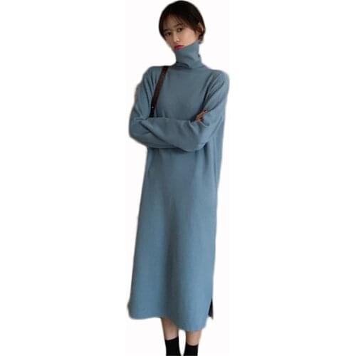 New Spring autumn Knitted Sweaters Womens Long Dress Long Sleeve Turtleneck Bottoming Female Dresses Trendy Ladies Vestido
