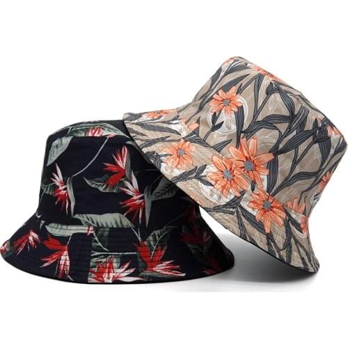 2021 Floral Print Hip Hop Bucket Hat Foldable Double-sided Fisherman Women Cap Men Outdoor Fishing Sunscreen Cotton Hat