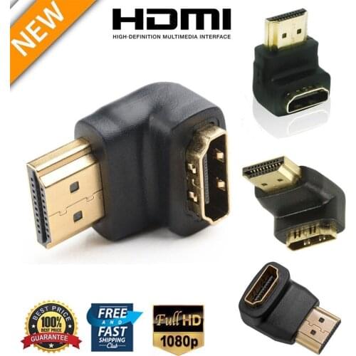 2PCS/lot 90 + 270 Degree Right Angle Gold Plated HDMI-compatible Adapter Connector A type Male to Female for 1080p 3D TV HDTV