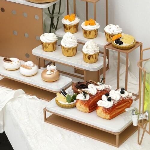 SWEETGO Champange Gold Cake Stand 1piece Sunflower Marble trays metal storage racks tableware party supply Home decoration