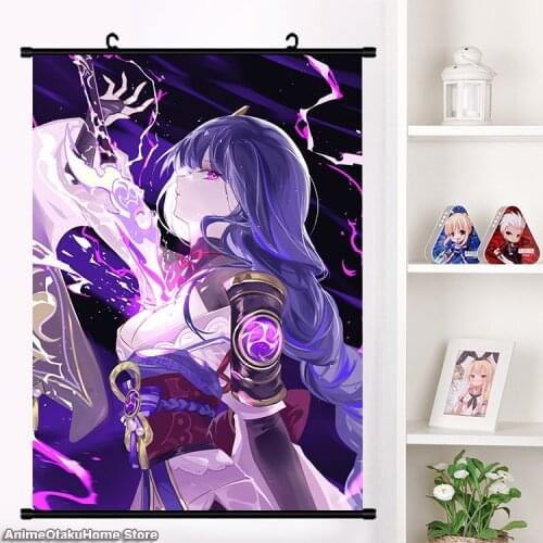 HOT Anime Game Genshin Impact Raiden Shogun HD Wall Scroll Painting Girls Persona Poster Home Decor Collectible Art Gift 60*90cm