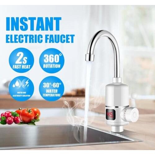 220V 3000W Electric Faucet Tap Instant Tankless Toilet Kitchen Electric Hot Water Heater Faucet w/LED Digital Display 40cm Hose