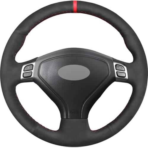 Hand-stitched Black Suede Red Marker Car Steering Wheel Cover for Subaru Forester 2004-2006 Outback 2004 2005 Legacy 2004-2006