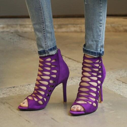 YMECHIC 2018 Summer Rome High Heels Pumps Sexy Purple Black Peep Toe Ladies Shoes Large Size Party Dress Gladiator Sandals Women