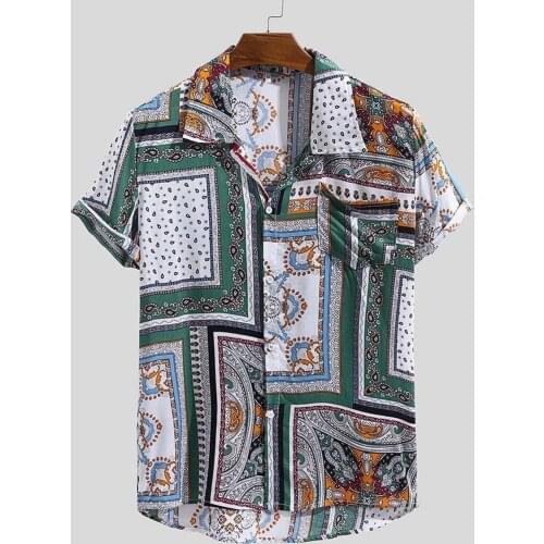 Women Shirts Vintage Ethnic Graphic Printed Turn Down Collar Short Sleeve Loose Casual Shirt Summer Blouse Tops рубашка мужская