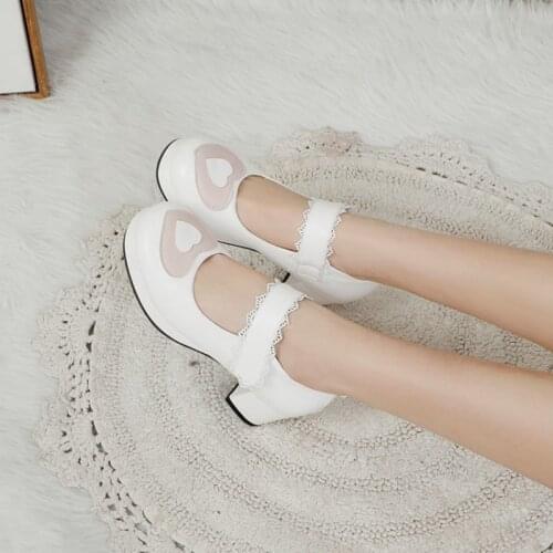 2021 Girls Sweet Lolita Ruffles Bowknot Lace Bridal Wedding Shoes Women High Heel Bordered Princess Dress Plus Size 32-48 8816