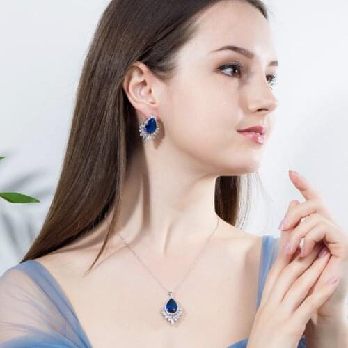 CWWZircons High Quality White Gold Color Cubic Zirconia Jewelry Big Tear Drop Fashion CZ Ladies Necklace And Earring Set T051