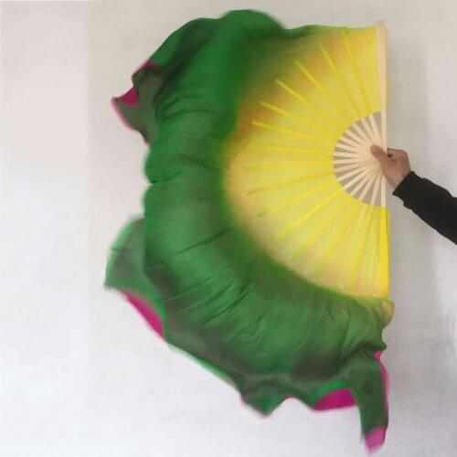 Comfort Belly Dance Fans For Ladies 100% Silk Yellow Green Color Fans Height Quality Girls Females Women Competitive Fans 10433