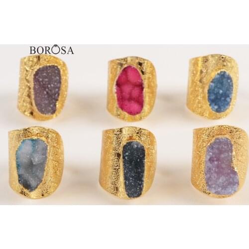 1Pcs Freeform Natural Agates Druzy Open Ring for Women Fashion Dyed Colors Druzy Geode Adjustable Ring Jewelry CL251