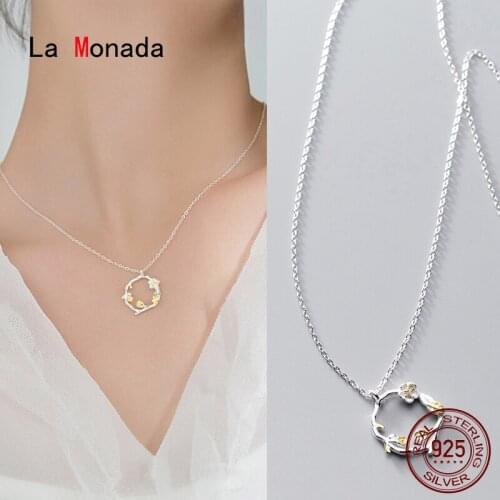 La Monada Silver Chain Necklace For Women Circle Pendant Fashion Flower Branch Silver 925 Jewelry On The Neck Womens Necklaces