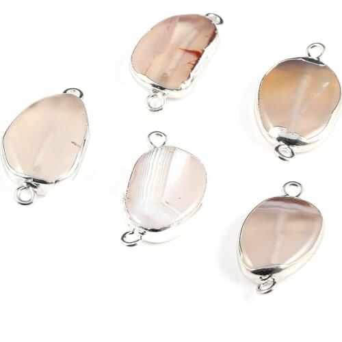 1pc Natural Stone Agtates 18*33mm Irregular Oval Metal Edging Pendant for Charms Women Jewelry Making DIY Necklace Accessories