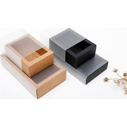 100pcs/lot Frosted PVC Cover Kraft Paper Drawer Boxes DIY Handmade Soap Craft Jewel Box for Wedding Party Gift Packaging