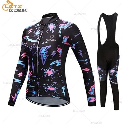 2020 Women Long Sleeve Cycling Clothes Breathable Bike Cycling Jersey Bib Pants Sports Kit Girl Bike Uniform