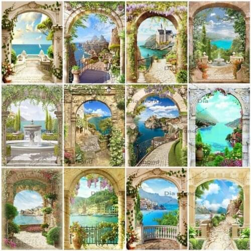 Diamond Embroidery Stone Arch Mosaic Needlework Gift DIY Diamond Painting Seaside Landscape Cross Stitch Kits Home Decor