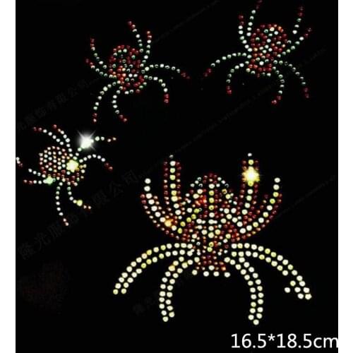 4pcs Spider Patches Hotfix Rhinestones Motifs Iron On Crystal Patches Applique DIY Garment For Children Women Clothes Wedding